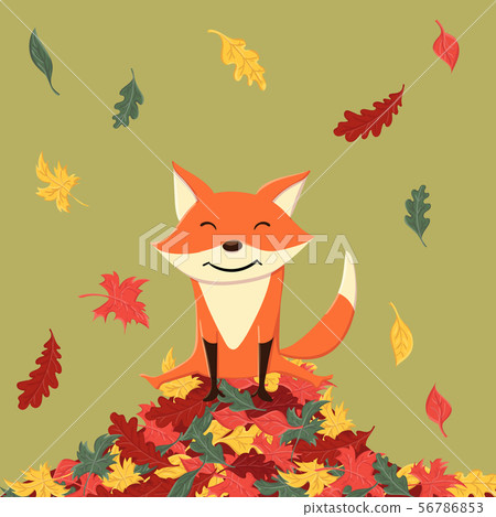 Cute and funny fox in the autumn leaves Cute and funny fox in the autumn leaves 56786853