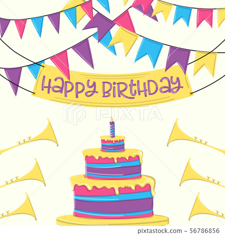 Happy birthday cake and ribbon party on white background Happy birthday cake and ribbon party on white background 56786856