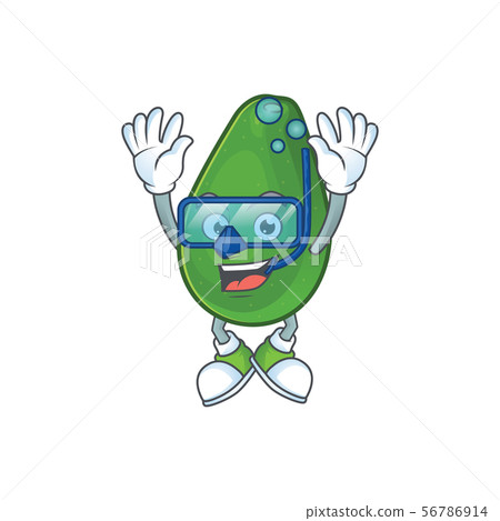Diving cute avocado cartoon on white background 56786914