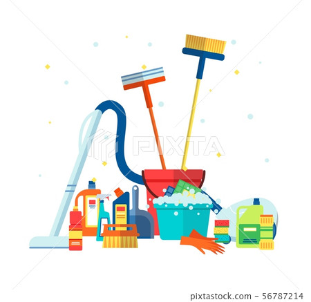 House cleaning tools and products packs flat vector illustration isolated. House cleaning tools and products packs flat vector illustration isolated. 56787214