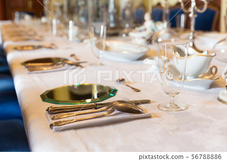 Dining table with dishes, Europe museum, nobody 56788886