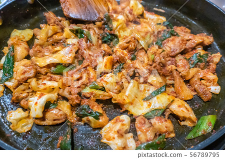 Dakgalbi, Korean style stir-fried chicken with vegetables and spicy sauce Dakgalbi, Korean style stir-fried chicken with vegetables and spicy sauce 56789795