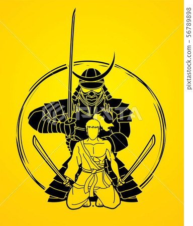 Samurai Warriors With Swords Action Cartoon Vector Stock Illustration 5678