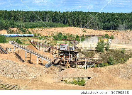 Mining quarry, crusher plant with belt conveyor 56790228
