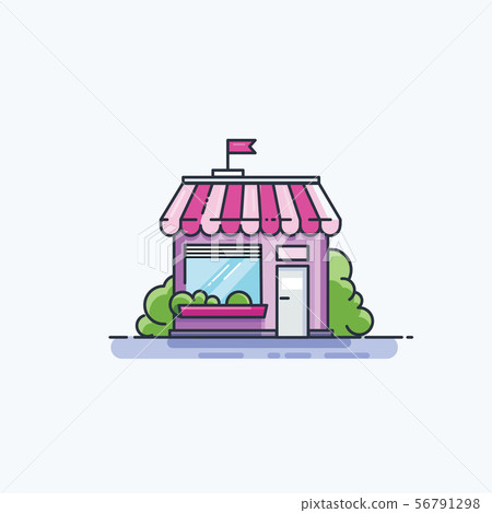 Market front facade, flat line icon. Market front facade, flat line icon. 56791298