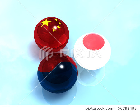 CG 3D illustration 3D design national flag East Asia situation neighbors friendship 56792493
