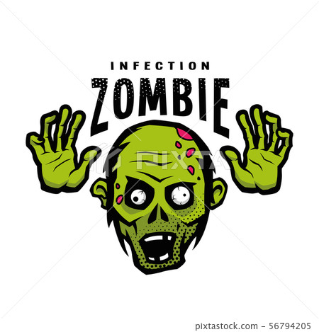 Cartoon green zombie, outbreak infection, emblem. Vector illustration. Cartoon green zombie, outbreak infection, emblem. Vector illustration. 56794205