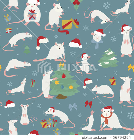 Rats christmas seamless pattern. Rat poses and 56794294