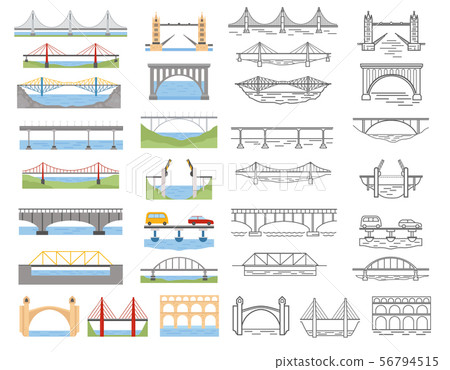 Types of bridges set. Color and linear graphic Types of bridges set. Color and linear graphic 56794515