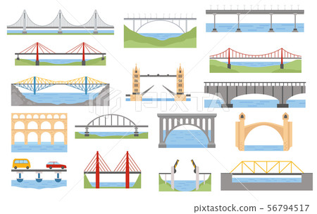 Types of bridges set. Color graphic design, - Stock ...