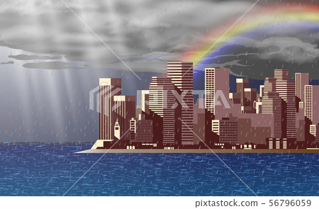 landscape of city in rain day 56796059