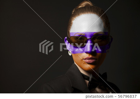 Portrait of woman with painted Flag of the Russian 56796837