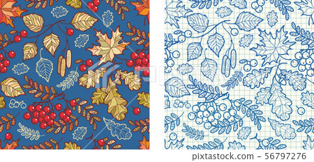 Autumn leaves seamless pattern with Rowan, maple Autumn leaves seamless pattern with Rowan, maple 56797276