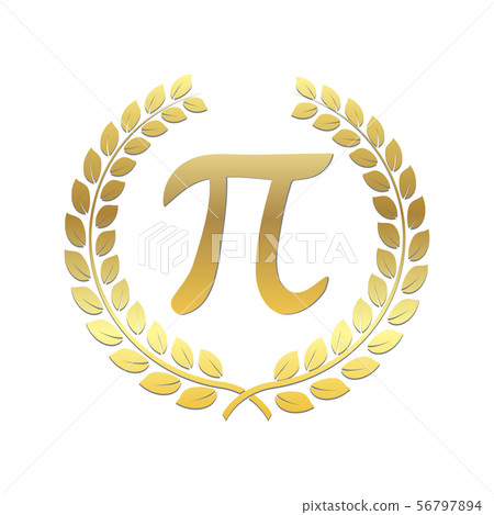 Golden laurel wreath with Pi sign. Mathematical 56797894