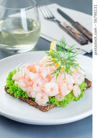 Traditional savory swedish sandwich with shrimps Traditional savory swedish sandwich with shrimps 56798131