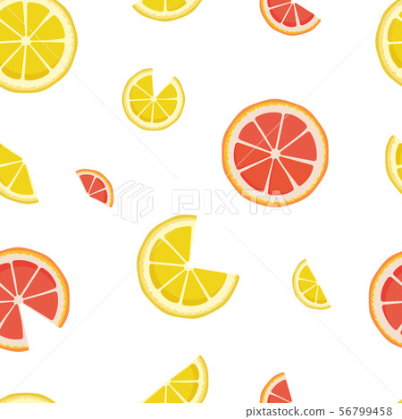 Vector seamless pattern with lemon and grapefruit slices isolated on white background. Endless 56799458