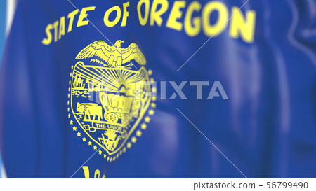 Flying flag of Oregon. Close-up 3D rendering 56799490