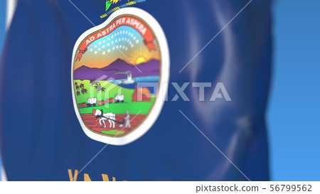 Flying flag of Kansas. Close-up 3D rendering 56799562