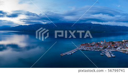 Evening above old coastal town in Croatia, aerial view of Vinjerac Evening above old coastal town in Croatia, aerial view of Vinjerac 56799741
