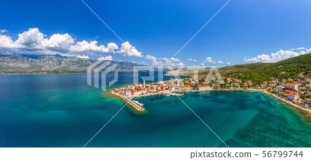 Panoramic view of old coastal town in Croatia, aerial view of Vinjerac Panoramic view of old coastal town in Croatia, aerial view of Vinjerac 56799744