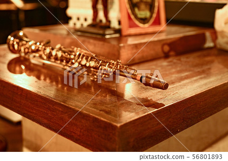 Soprano saxophone focus on mouthpiece 56801893