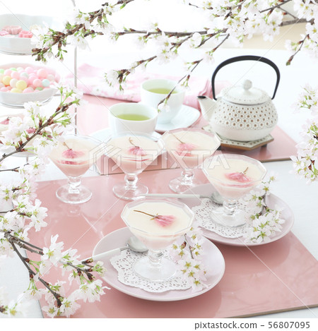 Tea Time With Cherry Sweets Stock Photo