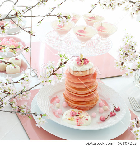 Tea time with cherry pancakes Tea time with cherry pancakes 56807212