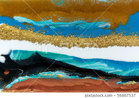 Luxury expensive golden glitter and acrylic inks liquid background. 56807537