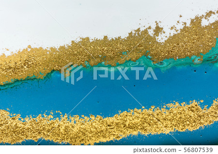 Luxury expensive gold and blue unique liquid background. 56807539