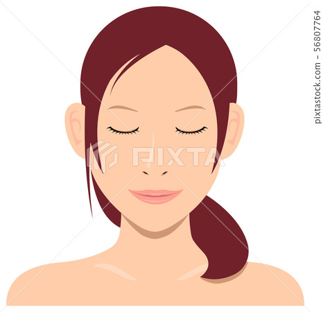 年輕日本女性模型上身例證(秀麗/面孔關心)/面孔與閉上和微笑的眼睛 年輕日本女性模型上身例證(秀麗/面孔關心)/面孔與閉上和微笑的眼睛 56807764