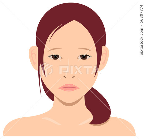 年輕的日本女模特上半身圖（美容/面部護理）/悲傷的臉/沮喪的臉 56807774