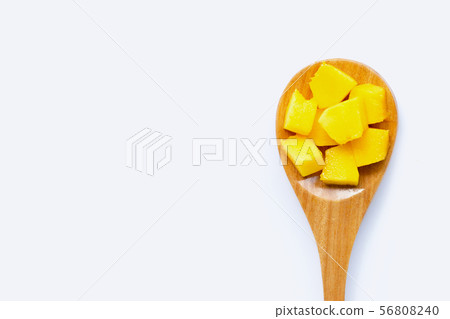 Tropical fruit, Mango cube slices with wooden 56808240
