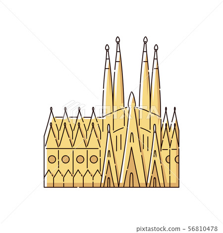 Famous Barcelona landmark building - Sagrada Familia flat yellow icon isolated on white background 56810478