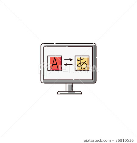 Computer monitor with translation app icon. 56810536