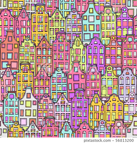 Hand drawn background with doodle houses. Hand drawn background with doodle houses. 56813200