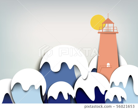 Lighthouse with big blue sea waves landscape Lighthouse with big blue sea waves landscape 56821653