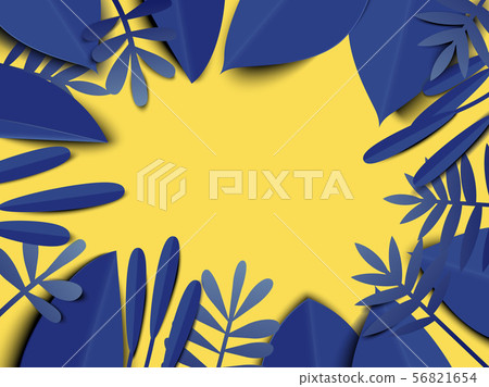 Blue leaves on yellow background, paper art Blue leaves on yellow background, paper art 56821654