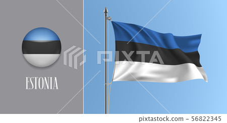 Estonia waving flag on flagpole and round icon 56822345