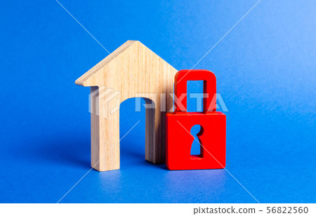 House figurine with large doorway and red padlock 56822560