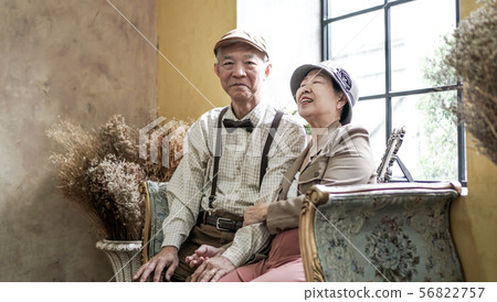 Asian senior couple smiling dress vintage retro 56822757
