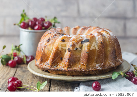 Fresh bundt cake with cherry 56823007