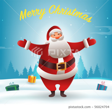 Christmas background with Santa Claus. Cute christmas Santa with bag presents. Merry Christmas and Christmas background with Santa Claus. Cute christmas Santa with bag presents. Merry Christmas and 56824704