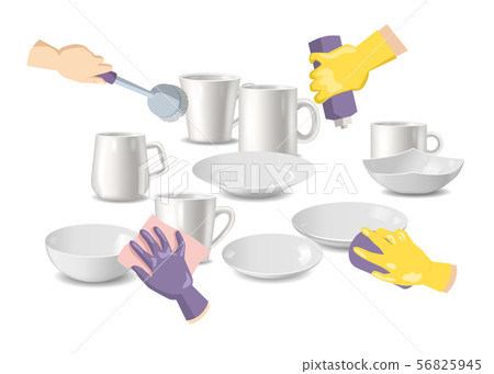 Cleaning service and household hygiene vector illustration. Hands in yellow gloves holding sponge Cleaning service and household hygiene vector illustration. Hands in yellow gloves holding sponge 56825945