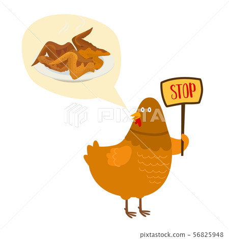 No food with chicken fries and roasted vector illustration prohibition sign. Cartoon chicken with 56825948