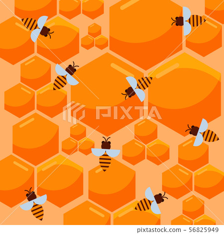 Bee and honeycomb vector pattern. Beekeeping and apiary theme with yellow honeycomb full of honey 56825949