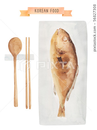 韓國食品水彩烤魚 韓國食品水彩烤魚 56827308