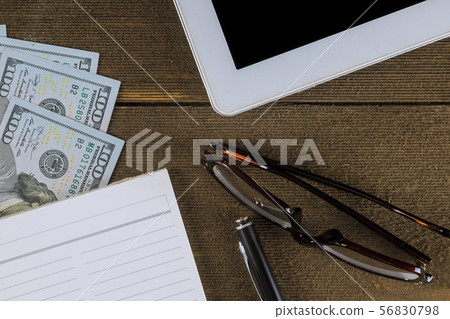 Business view from above on a wooden table - empty Business view from above on a wooden table - empty 56830798