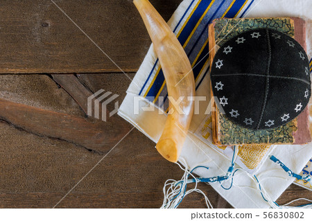 Jewesh holiday with shofar horn kippah and tallit 56830802