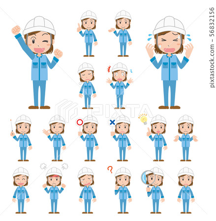 Female work wear worker worker factory construction site pose set Female work wear worker worker factory construction site pose set 56832156