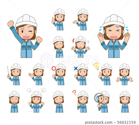 Female work wear worker worker factory construction site pose set 56832159